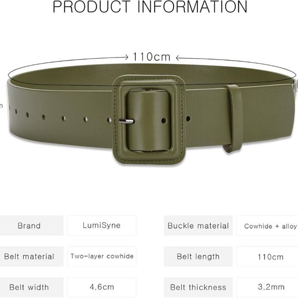 Women Wide Leather Belt Classic Solid Color Large Square Buckle Retro Cinch Belt - Picture 3 of 3